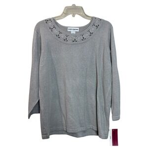 Cathy Daniels Womens Silver Metallic Gray Knit Sweater Glam Crochet NWT L y2k